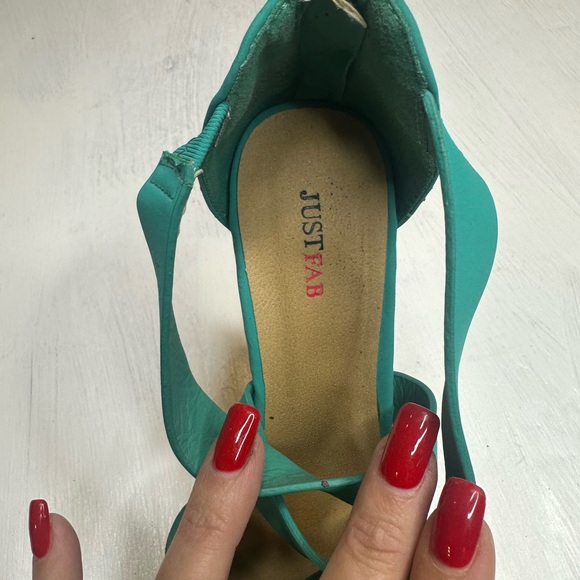 JustFab HollyN Turquoise Wedge Heels Women’s 6.5 Platform Sandals Zip Back - Picture 8 of 12